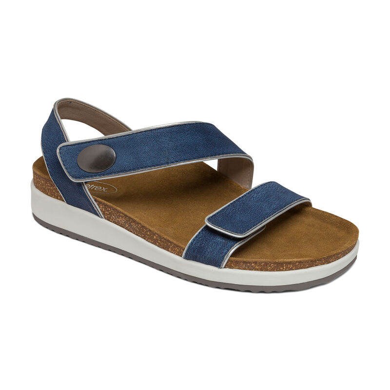 Aetrex Womens Camila Quarter Strap Wide Width Blue - F8EzC6Gsq